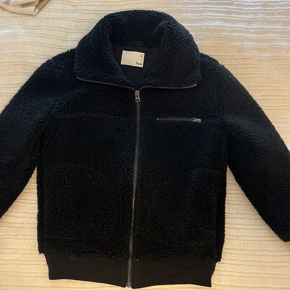 Wilfred Free Black Sherpa Funnel Neck Lined Jacket Pockets